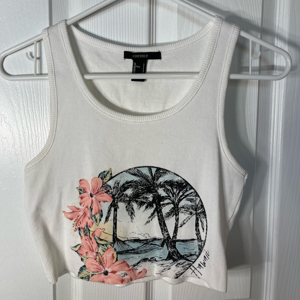 Crop tan with Hawaiian surf design perfect for the beach